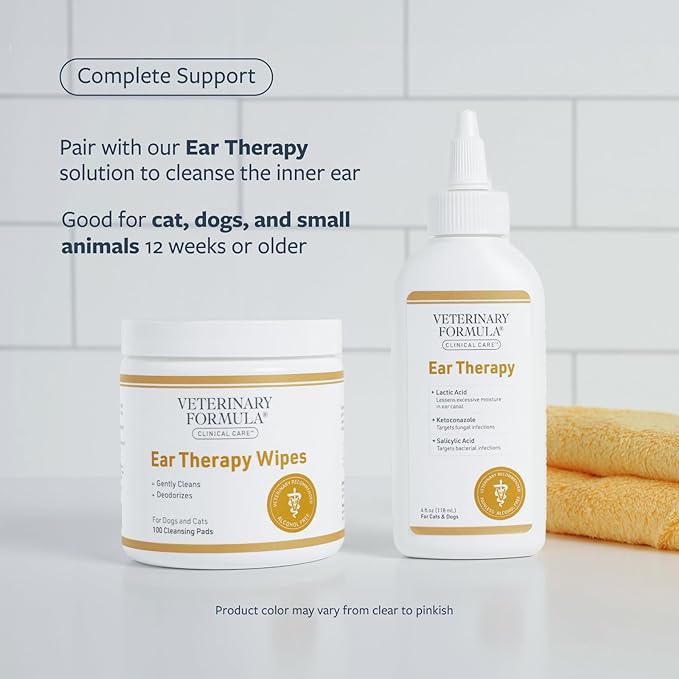 Veterinary Formula Clinical Care Ear Therapy Wipes, 100ct – Cat and Dog Ear Cleaner – Help Relieve Itchy Ears Quickly & Effectively Remove Dirt, Debris, and Foul Odor