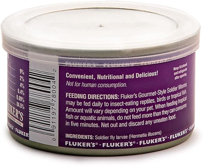 Fluker's Gourmet Canned Food for Reptiles, Fish, Birds and Small Animals, Soldier worms, 1.2 oz