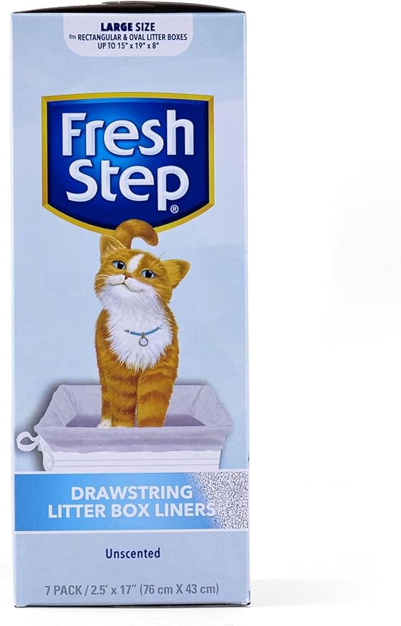 Fresh Step Drawstring Cat Litter Box Liners, Unscented, Size Large, 30" x 17" | Kitty Litter Bags - 7 Count - 36 Pack, Cat Litter Liners for All Cats to Keep Your Home Clean