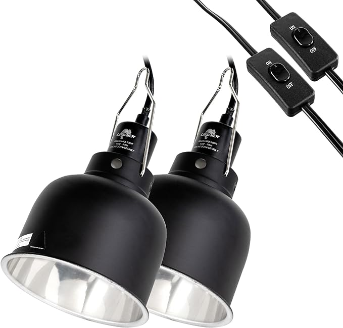 2 Pack Reptile Light Fixture, 5.5in Deep Dome Reptile Lamp Fixture, Optical Reflection Cover, Separate Switche & Hook, Terrarium Light Fixture for Reptile Heat Basking UVB Bulbs, 100W, Black