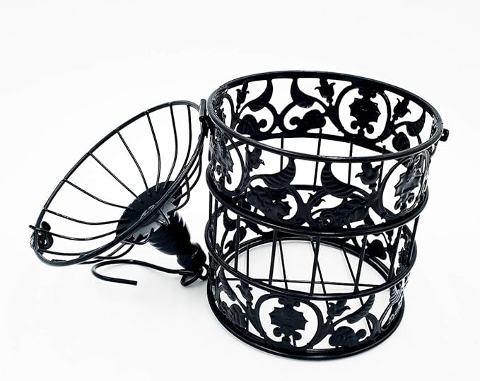 PET SHOW Pack of 2 Round Birdcages Decor Metal Wall Hanging Bird Cage for Small Birds Wedding Party Indoor Outdoor Decoration 9.8INCH and 13.8INCH Color Black White (Black)