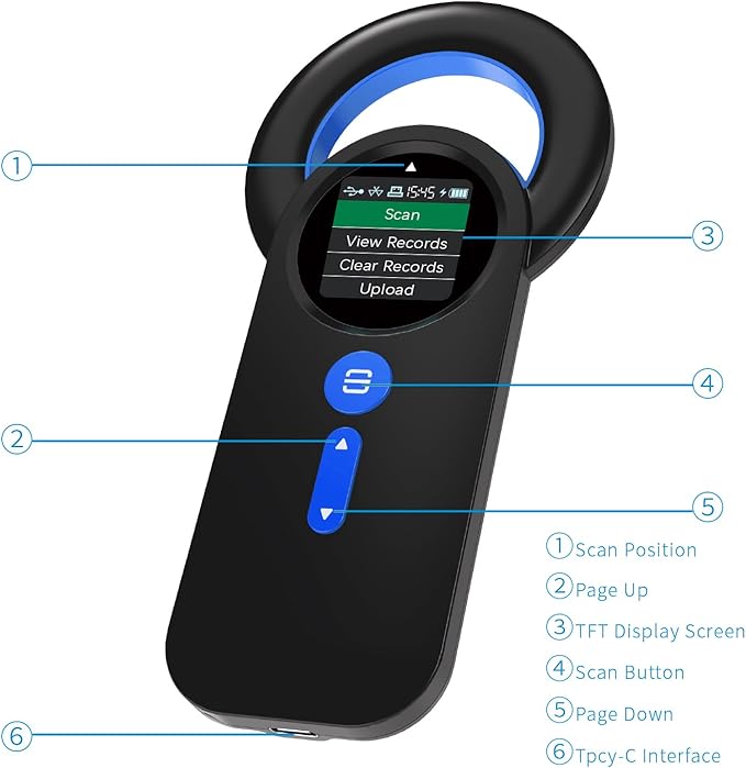 Symcode Bluetooth Animal Microchip Tag Reader Scanner Wireless RFID EMID Animal Handheld Reader Pet ID Scanner Rechargeable Animal Chip Scanner Pet Tag Scanner FDX-B(ISO 11784/11785) ID64 RFID