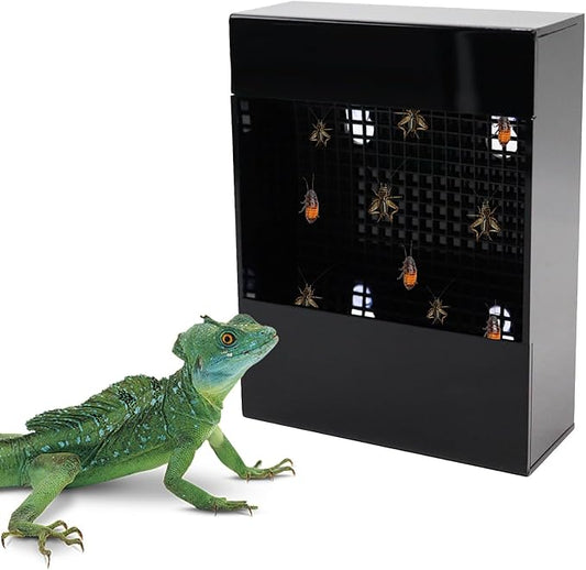 Chameleon Feeder, Bearded Dragon Bug Bowl, Black Acrylic Reptile Feeder Box, Wall-Mounted Insect Feeder with Suction Cups, Tank and Aquarium Accessories for Lizard Bearded Dragon Gecko Frog