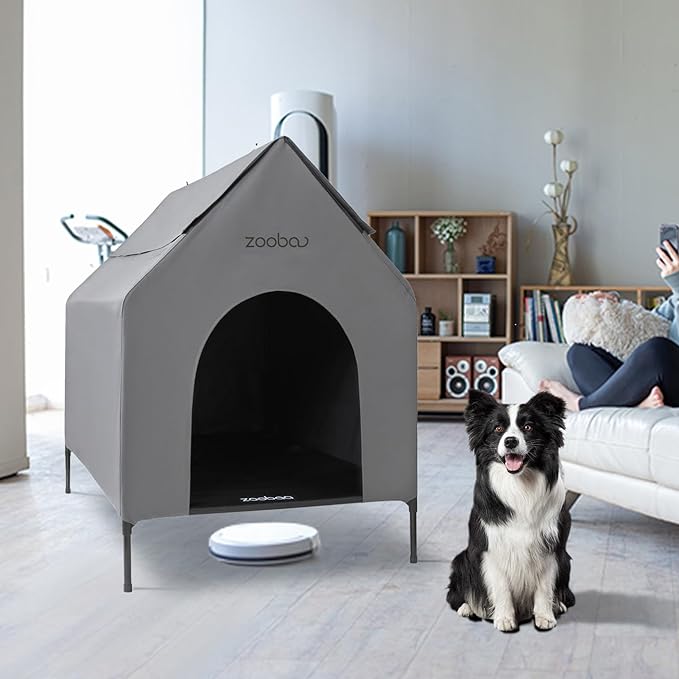 36" Large Dog House, Dog House for Large Dog Indoor or Outside, Weatherproof 600D PVC Dog House Outdoor, Featuring Breathable 2x1 Textilene Elevated Dog Bed, Easy Clean