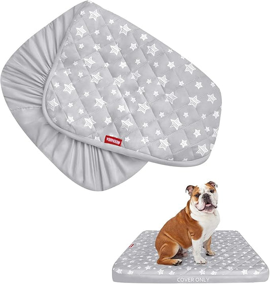 Dog Bed Covers Replacement Washable Pet Hair Easy to Remove, Waterproof Dog Bed Covers Noiseless Quilted, Pet Bed Cover Lovely Grey Star Print, Puppy Bed Cover 22x35 Inches, for Dog/ Cat, Cover Only