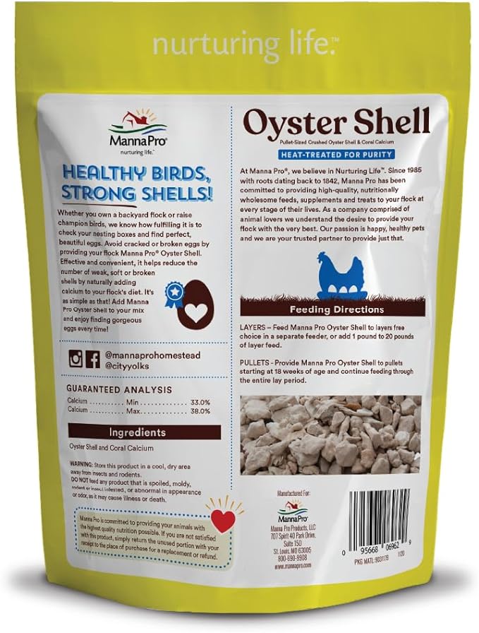 Manna Pro Crushed Oyster Shell | Egg-Laying Chickens | 5 LB