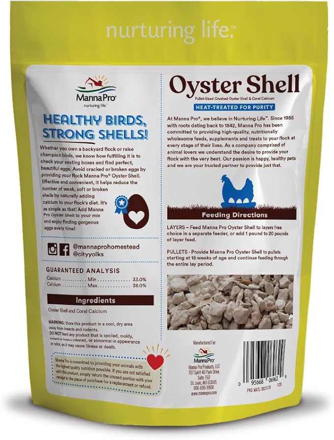 Manna Pro Crushed Oyster Shell for Laying Hens - Laying Chicken Oyster Shell - 6-Pack of 5lbs