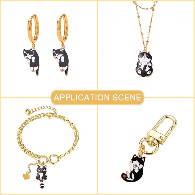 LiQunSweet 20 Pcs 10 Styles Assorted Enamel Flatback Animal Pet Charms Black Cat Kitten Charms for DIY Bracelet Necklace Jewelry Making Finding