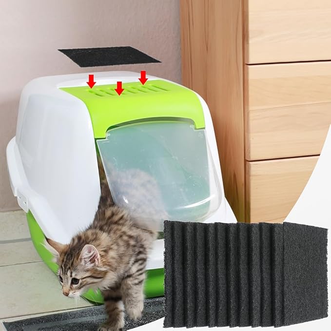 12pcs Cat Litter Box Filter Cat Litter Activated Carbon Filters Cat Litter Box Charcoal Filters Replacement for Filtering Odors Keep Fresh(Black)