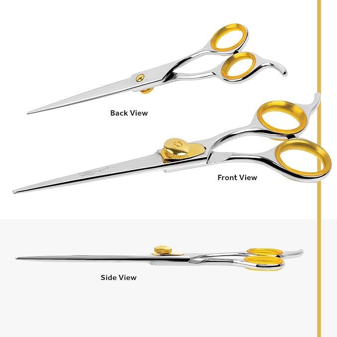 Sharf Gold Touch Pet Grooming Shear | Straight Cat & Dog Grooming Scissors | 7.5 Inch | 440c Japanese Stainless Steel Pet Dog Shearing Scissors | Animal Shears with Removable Comfort Rings