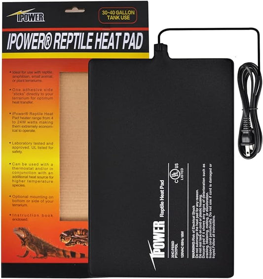 iPower Reptile Heat Pad 4W/8W/16W/24W Under Tank Terrarium Warmer Heating Mat and Digital Thermostat Controller for Turtles Lizards Frogs and Other Small Animals, Multi Sizes