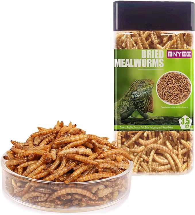 Reptile Food Dried Mealworms Pet Worms Food for Bearded Dragon, Lizard, Turtles, Chameleon, Monitor, Frog, Sugar Glider, Chickens, Birds, Hamsters and Hedgehogs (3.5 OZ)