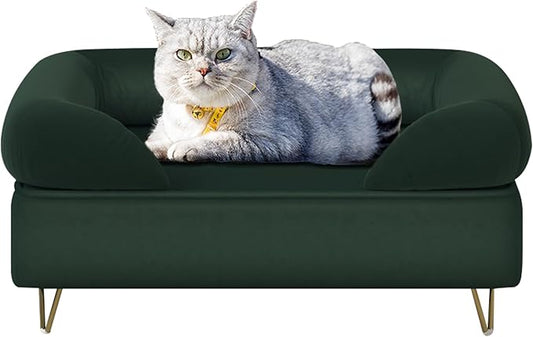 Dog Sofas and Chairs for Small Breeds,Dog Couch for Small Pet,Cat Sofa Chair with Soft Velvet Fabric,Wooden Frame Cat Bed,Pet Sofa Bed for Small Dog Rest Using,EMERALD