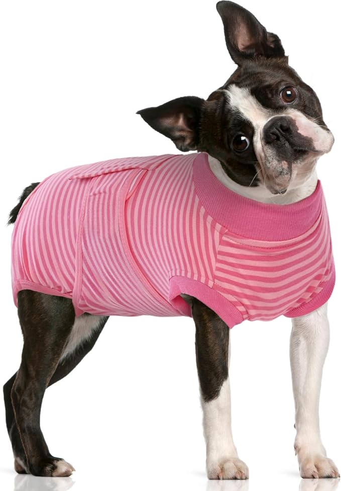 FUAMEY Recovery Suit for Dogs After Surgery,Soft Breathable Dog Bodysuit E-Collar & Cone Alternative Surgical Suit,Male Female Dog Neuter Spay Suits Anti Licking Wounds Onesie Rose Stripes M