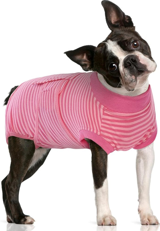 FUAMEY Recovery Suit for Dogs After Surgery,Soft Breathable Dog Bodysuit E-Collar & Cone Alternative Surgical Suit,Male Female Dog Neuter Spay Suits Anti Licking Wounds Onesie Rose Stripes L