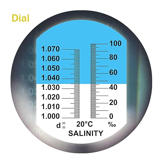 Salinity Refractometer for Seawater and Marine Fishkeeping Aquarium, Saltwater Pool, with ATC Function, Dual Scale: Salinity 0-100‰ and Corresponding Specific Gravity