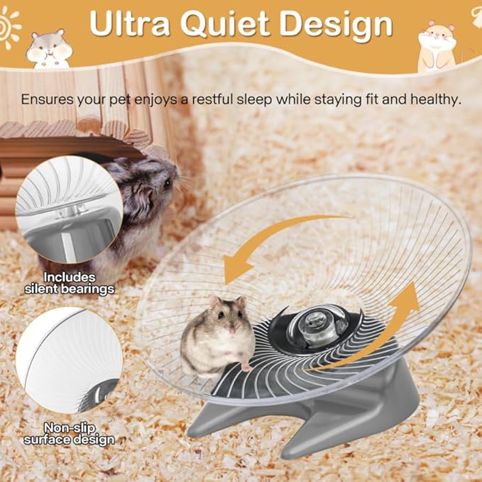 Hamster Wheel Saucer Silent Spinner/Quiet Exercise Flying Runner for Dwarf Hamster/Gerbil Rat/Hermit Crab Small Cage