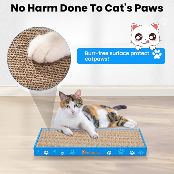 Petslucent Cat Scratching Board, Corrugate Cat Scratcher for Indoor Cats with Box, Cat Scratch Pad with Catnip, Cardboard Cat Scratcher Double-Sided Usability (3PCS)