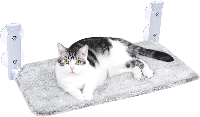 Cat Window Perch Cordless Cat Hammock with 4 Strong Suction Cups Foldable Cat Bed for Indoor Solid Metal Frame and Soft Reversible Two Fabrics Cover Hold Up to 40lbs Large