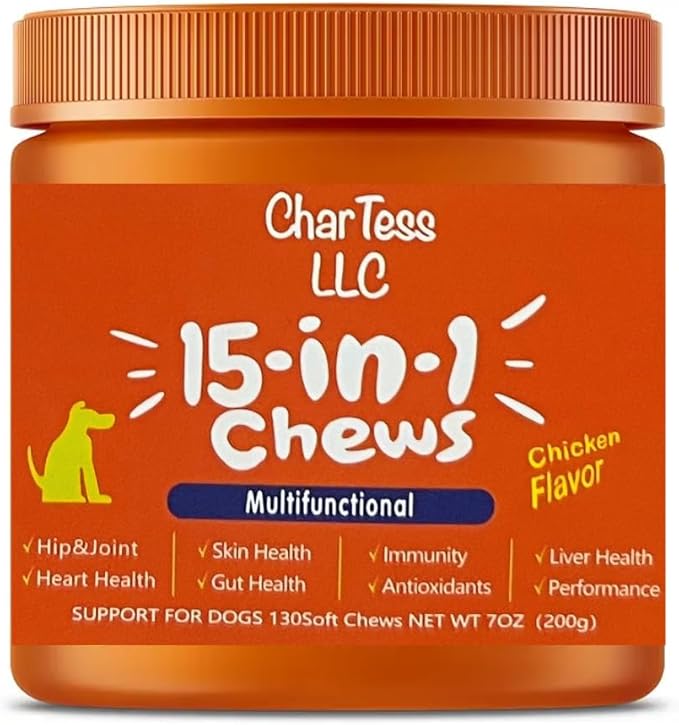 15-in-1 Multivitamin Dog or Cat Chews - Salmon Oil, Immune Support, Heart Health, Hip and Joint Health - 130 Soft Chews