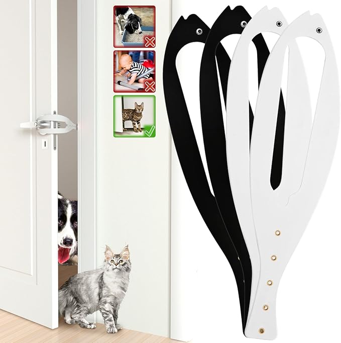 Cat Door Holder Latch Larger Adjustable Cat Door Alternative Fast Latch Strap Let Cats in and Keeps Dogs Out of Litter & Food and Safe Baby Proof No Measuring Easy to Install 4Pcs