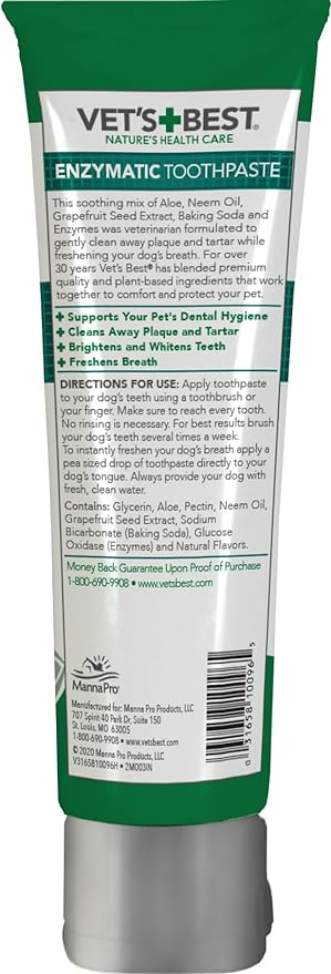 Vet’s Best Enzymatic Dog Toothpaste | Teeth Cleaning and Fresh Breath Dental Care Gel | Vet Formulated | 3.5 Ounces | Grape flavor