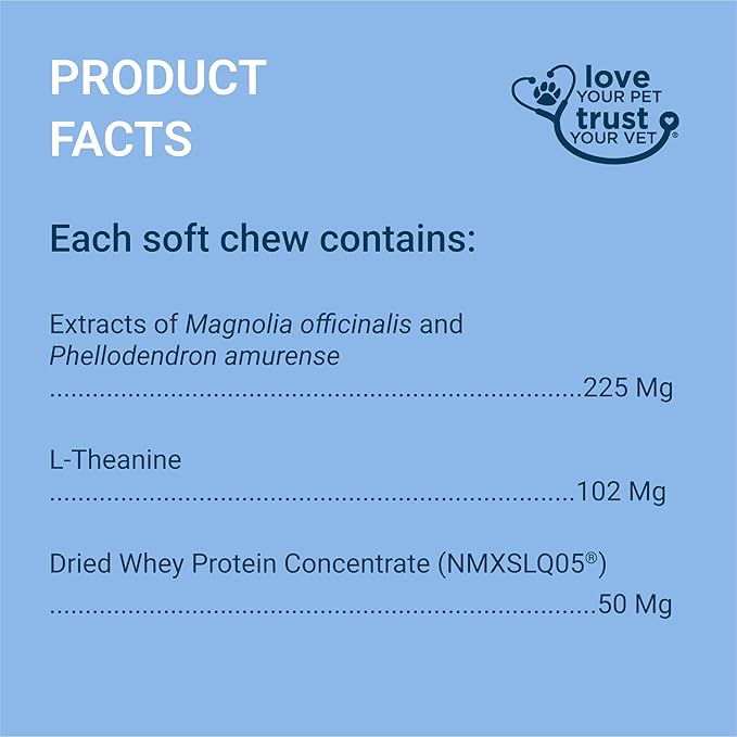 Nutramax Solliquin Calming Behavioral Health Supplement for Large Dogs - with L-Theanine, Magnolia/Phellodendron, and Whey Protein Concentrate, 75 Soft Chews