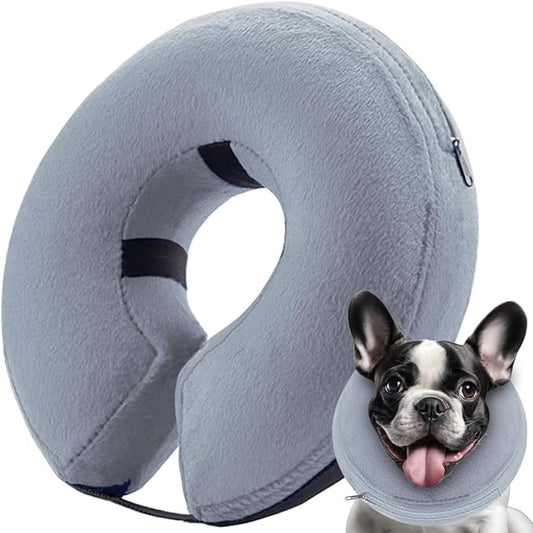 Inflatable Dog Cone Collar (L Size), Soft Blow-up Protective Recovery Dog Collar, Pet Donut Cone Collar, Comfy Elizabethan Collar After Surgery for Medium Large Dog to Prevent Licking, Grey