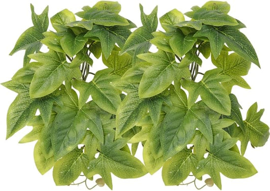 2Pack Reptile Fake Plants for Terrarium, Snake Tank Accessories, Habitat Decor Artificial Hanging Plants with Suction Cup - Fake Sweet Potato Vine