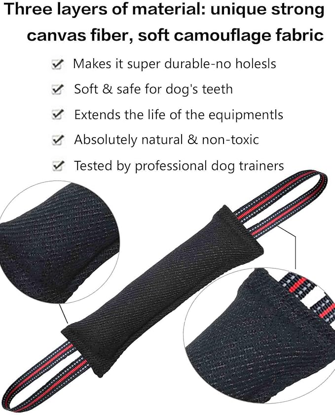 Tug Toy for Dogs with 2 Strong Red Band Handles,Lasting Training Equipment Puppy to Large Dogs Interactive Toy,Best for Tug of War Pull Indestructible Dog Rope Toys. (Black)