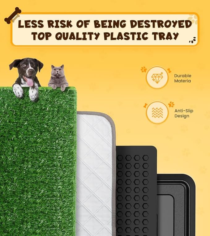 Super Absorbent Dog Grass Pad with Tray, 4-Layer Guard to Stop Leakage/Stink/Mess for Puppy Health, Reusable Washable Pee Pads for Dogs, Potty Training Dog Litter Box for Indoor Outdoor, 20"*25"