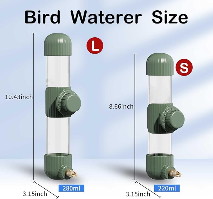 7.76 Oz Automatic Birds Water Dispenser Parrots Drinker Waterer Bird Drinking Water Bottle Hanging Cage Accessory for Cockatiel Conure Lovebird Macaw (Green)