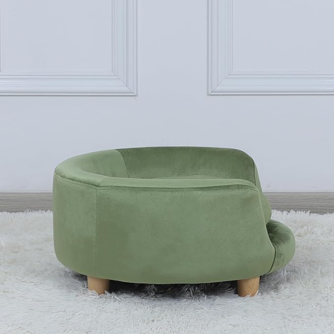 Dog Sofas and Chairs for Small Pet/Dog Sofa Chair with Soft Velvet Fabric / /Wooden Frame Cat Sofa Chair/Dog Sofa Bed with Washable Cushion for Small Dog Rest Using (green)