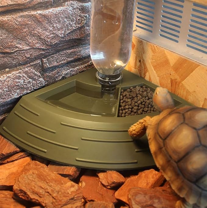 Reptile Feeder Bowl,Automatic Reptiles Water Dish Dispenser 2in1 Food and Water Feeding Bowls Terrarium Corner Bowl for Bearded Dragon Gecko Snake Lizard Turtles