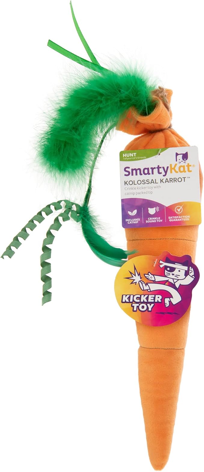 SmartyKat Kolossal Karrot Crinkle Kicker Catnip Cat Toy - Orange, Jumbo