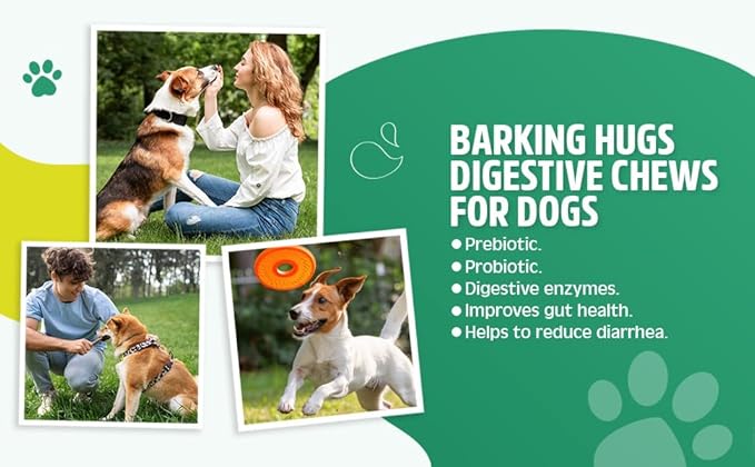 DIGESTIVE CHEWS - Prebiotic for Dogs - Probiotic for Dogs - Digestive enzymes for dogs - Gut Health - Helps with indigestion and diarrhea in dogs - 75 Chews