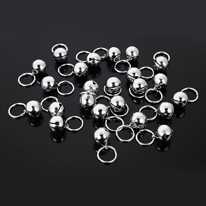 24pcs Cat Bells & Dog Collar Bells with Keyrings, Training Jingle Bell Collar Pendant Pet Accessories Festival Party DIY SMall Bells(Silver)