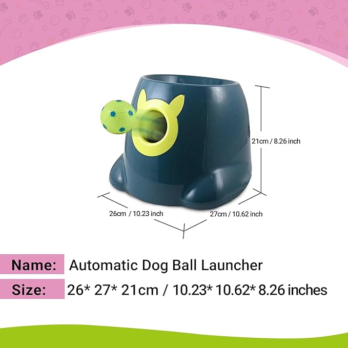 Automatic Dog Ball Launcher with Remote Control - Interactive Fetch Machine Thrower for Small and Medium Sized Dogs with 6 High-Bounce Washable Latex Balls, Training Clicker, and Whistle - Blue