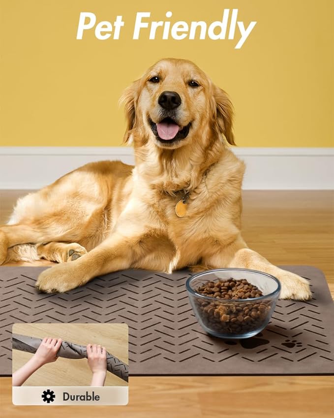 MontVoo-Absorbent Pet Feeding Mat-No Stains Quick Dry Dog Mat for Food and Water Bowl-Rubber Backing Dog Food Mat Dog Water Dispenser Mat-Dog Accessories Pet Supplies-Dog Water Bowl for Messy Drinkers