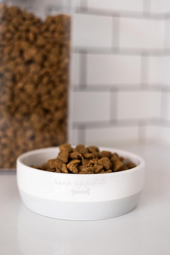 Pearhead Bone Appetit Ceramic Dog Bowl, Medium Food Or Water Bowl, Pet Dish, Microwave and Dishwasher Safe, Pet Owner Essentials, Holds 2 Cups