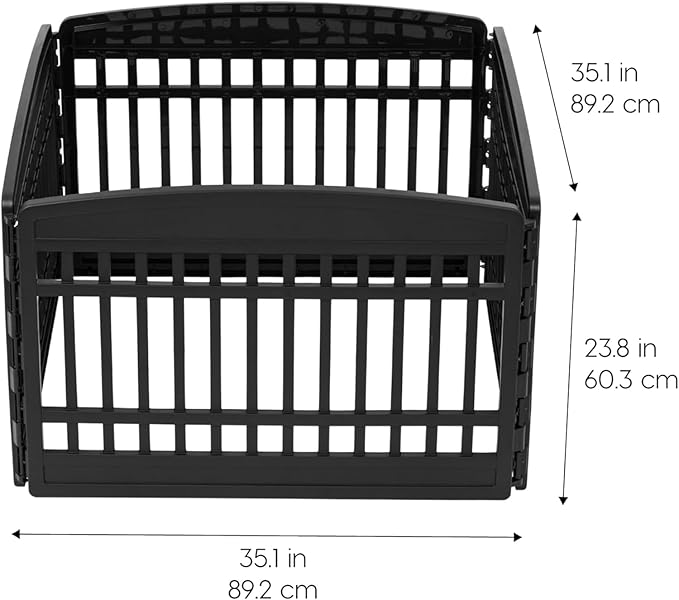 IRIS USA Dog Playpen, 4-Panel 24" Pet Playpen, Puppy Playpen, Indoor/Outdoor Dog Pen, 35 x 35 x 24, Foldable, Fold It Down, Easy Storing, Customizable, Black