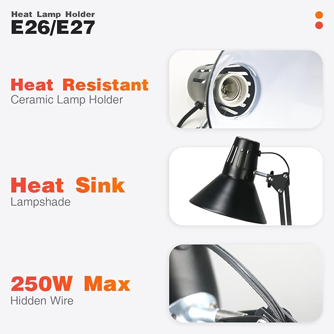 Extra Tall Reptile Heat Lamp Floor Light Stand Fits E26/E27 Bulbs (Not Included) 250W Max Wire Adjustable Swing Arm Terrarium Stand Reptile Plant Light Fixture Lamp Holder…