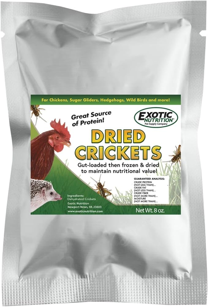 1.5 Pound Dried Crickets - High Protein Insect Treat - Chickens, Wild Birds, Hedgehogs, Bluebirds, Reptiles, Sugar Gliders, Opossums, Skunks, Lizards, Bearded Dragons, Fish, Turtles 8 oz. (3 Pack)