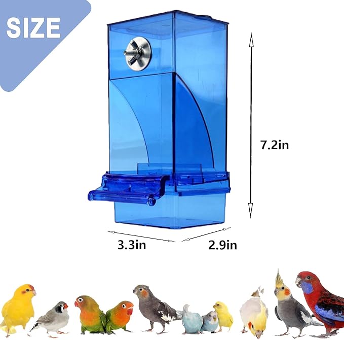 Parrot Automatic Feeder No Mess Bird Feeder Food Container Feeding Station Foraging Cage Accessories Acrylic Suitable for Parrot Cockatoo Canary Love Bird (Blue)