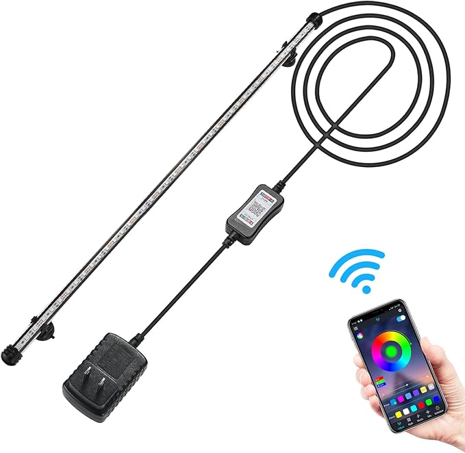 GreenSun Fish Tank Aquarium Light: Submersible Led Lamp - 38 Inch Waterproof Strip Spotlight with APP Control