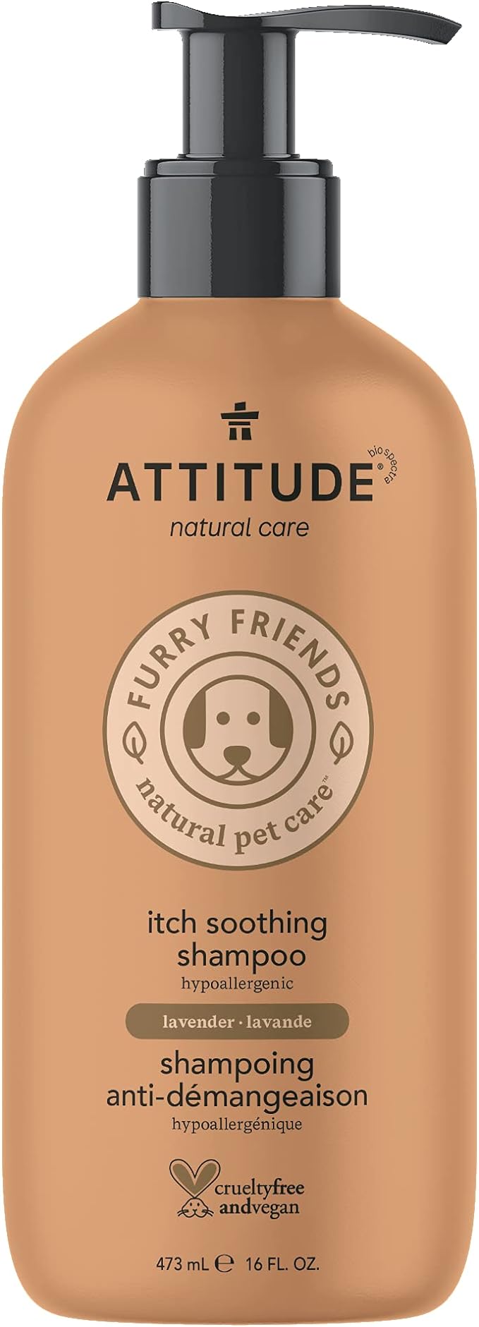 ATTITUDE Itch Soothing Shampoo for Cat & Dog, Vegan and Cruelty-Free, Lavender, 16 Fl Oz