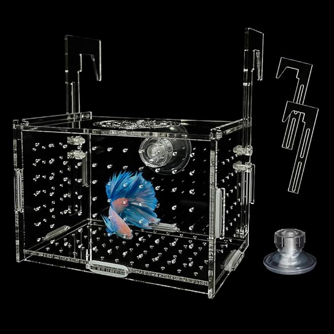 Acrylic Fish Breeding Box, Transparent Fish Isolation Box Hatchery Incubator with Suction Cups for Aquarium Fish Tank Guppy Shrimp Clownfish African Cichlids (6 * 4 * 4inch)