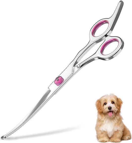 Petsvv 7.5" Curved Dog Grooming Scissors with Safety Round Tips, Light Weight Professional Pet Grooming Shears Stainless Steel for Dogs Cats Pets