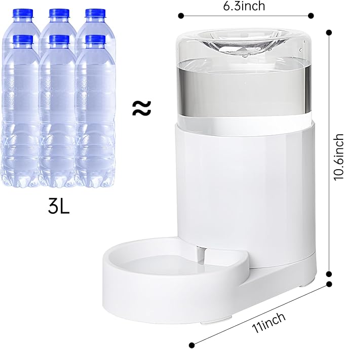 RIZZARI Automatic Pet Waterer, 3L Gravity Water Dispenser, 100% BPA-Free, Large Capacity Water Feeder for Cats and Small and Medium-Sized Dogs (3L,with Filter)