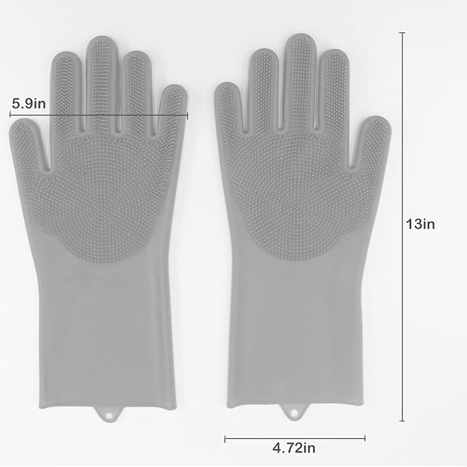 Pet Grooming Gloves, Dog Bathing Gloves with High-Density Teeth, Heat Resistant Silicone Cat Hair Remover with Enhanced Five Finger Design, Bathing and Massaging for Dogs and Cats (Grey)